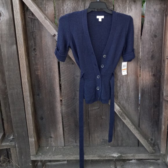 NWT Short Sleeved Belted Button Detail Cardigan Old Money Academia Career Preppy - Picture 3 of 13